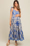 Blue Printed Sweetheart Neckline Shoulder Tie Maternity Maxi Dress