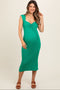 Green Ribbed Cap Sleeve Maternity Midi Dress