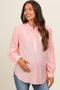 Peach Button Front Long Puff Sleeve Maternity Top