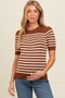 Mocha Striped Short Sleeve Knit Maternity Top