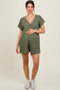Olive Button Up Raw Hem Maternity Romper
