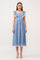 Blue Printed Ruffle Accent Midi Dress