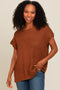 Brown Dolman Short Sleeve Side Slit Sweater Top