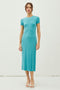 Turquoise Rib Knit Back Slit Dress