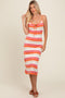 Pink Striped Knit Midi Dress