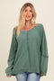 Forest Green Mixed Knit Raw Hem Pullover Top