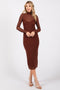 Brown Mesh Overlay Fitted Midi Dress