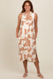 Mocha Printed Button Down Collared Midi Dress