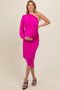Fuchsia One Shoulder Asymmetric Maternity Dress