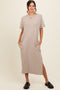 Beige Basic Side Slit Midi Dress