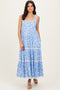 Light Blue Floral Lace Trim Tiered Maxi Dress