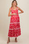 Red Floral Lace Trim Tiered Maternity Maxi Dress