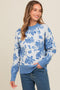 Blue Floral Crew Neck Sweater