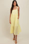 Yellow Textured Shoulder Tie Midi Dress