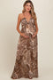 Brown Printed Halter Cutout Maternity Maxi Dress