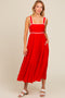 Red Scallop Trim Tiered Midi Dress