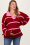 Red Striped Collared Maternity Plus Sweater