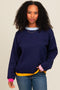 Navy Blue Colorblock Trim Sweater