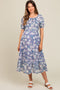 Periwinkle Floral Smocked Maternity Midi Dress