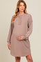 Mocha Ribbed Button Accent Maternity Dress