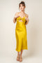 Yellow Bow Satin Slip Midi Dress