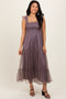 MauveMesh Overlay Smocked Midi Dress