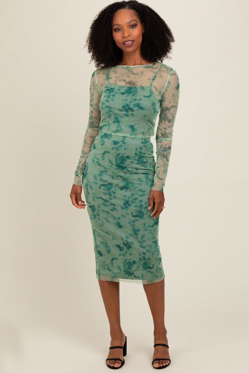 mint green floral maternity dress Mint Green Floral Smocked Chiffon Maternity Maxi Dress – PinkBlush main image 0