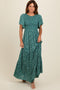 Deep Teal Floral Smocked Flutter Sleeve Maxi Dress