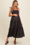 Black Floral Print Contrast Shoulder Tie Tiered Maternity Midi Dress