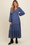 Blue Smocked Tiered Maternity Midi Dress