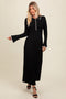 Black Ribbed Knit Collared Button Up Maxi Dress