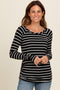 Black Striped Ruched Side Long Sleeve Top