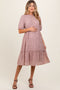 Mauve Printed Textured Maternity Midi Dress