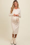 Cream Ribbed Sash Tie Maternity Midi Sweater Dress