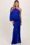 Royal Ruched Mesh One Shoulder Asymmetric Maternity Maxi Dress