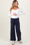 Navy Ribbed Side Panel Wide Leg Maternity Sweatpants