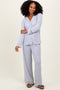Heather Grey Button Down Top Wide Leg Pant Pajama Set