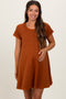Rust French Terry Basic Short Sleeve Maternity Mini Dress