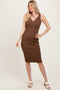 Brown Ribbed Fitted Sleeveless Snap Button Dress