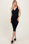 Navy Ribbed Fitted Sleeveless Snap Button Dress