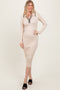 Cream Contrast Trim Ribbed Knit Button Up Midi Dress