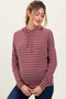 Mauve Striped Drawstring Hoodie Maternity Top