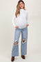 Light Blue Heavily Distressed Open Knee Wide Leg Maternity Jeans