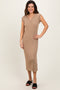 Mocha Ribbed Knit Button Up Sleeveless Midi Dress