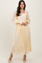 Cream Lace Smocked Bubble Sleeve Maxi Dress