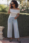 White Striped Off The Shoulder Sweater Top