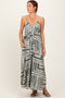 Light Olive Geometric Print Sash Tie Maxi Dress