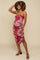 Pink Abstract Floral Ruched Side Slit Maternity Midi Dress