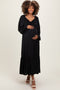 Black Bow Satin Maternity Maxi Dress