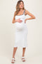 White Knit Contrast Trim Square Neck Maternity Midi Dress